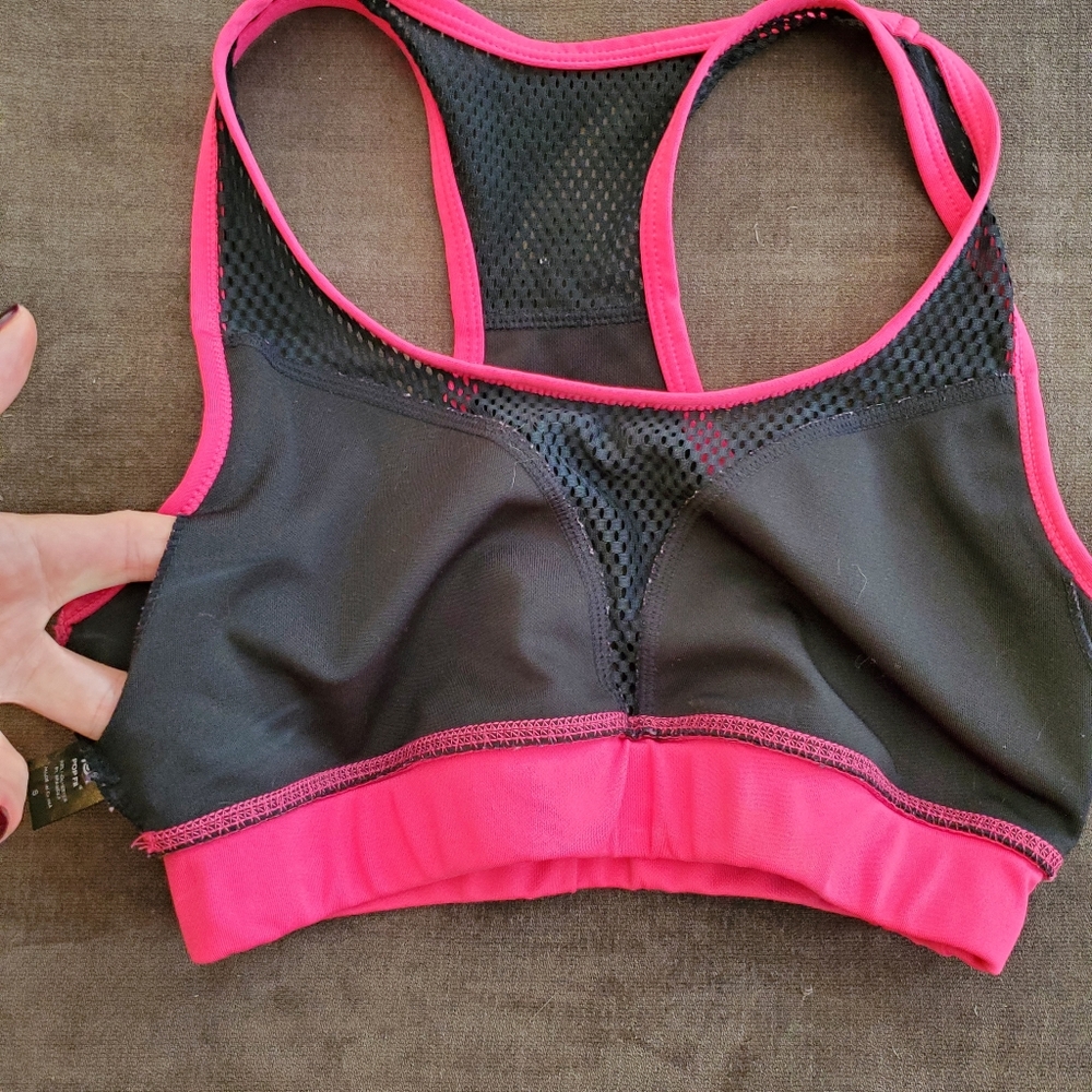 Popfit neon pink with mesh sports bra crop top sz S - Picture 5 of 6